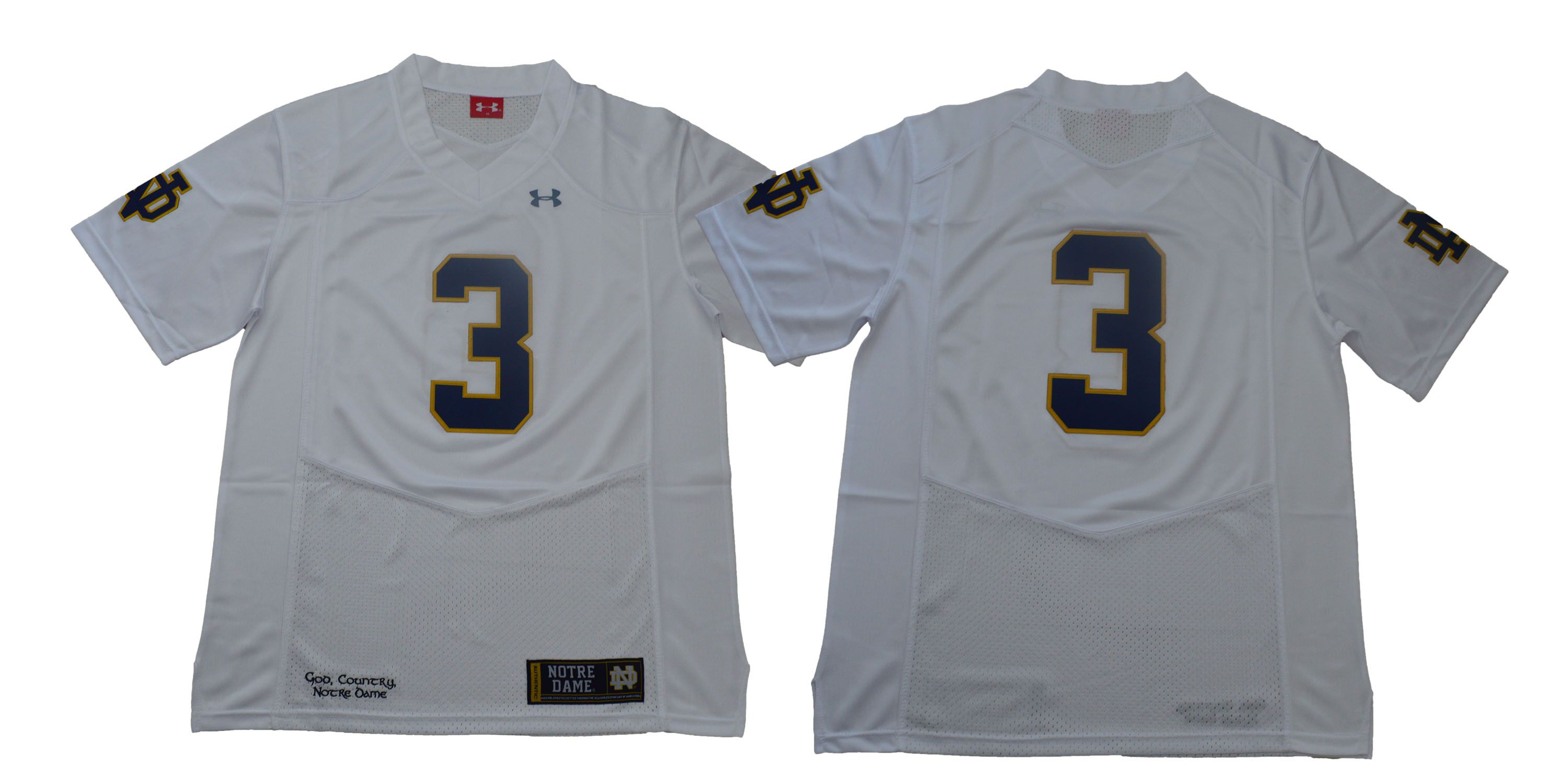 Men Norte Dame Fighting Irish #3 No name White Stitched NCAA Jersey